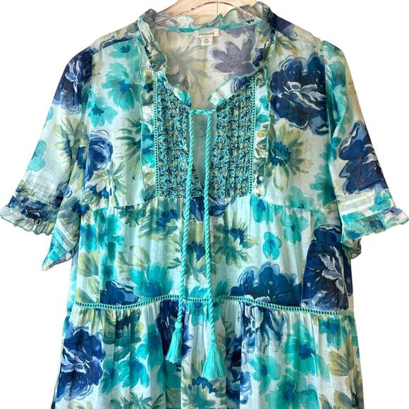 SUNDANCE Floral Ruffle Lace Fields Of Beauty Turquoise Dress Size XXL - Picture 3 of 16